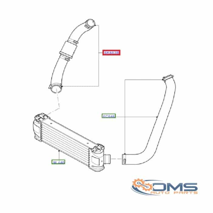 Ford Transit Intercooler Pipe - Driver Side 1440261, 1385680, 1420864, 1373539, 6C116K683BD, 6C116K683BC, 6C166K683AC, 6C116K683BB, OMS Auto Parts