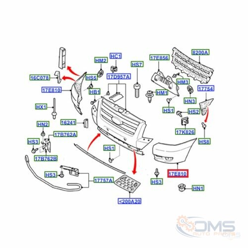 Ford Transit Front Bumper End - Passenger Side 1437092, 1387148, 1370881, 6C1117E889ABM5AB, 6C1117E889ACM5AB, 6C1117E889ADM5AB