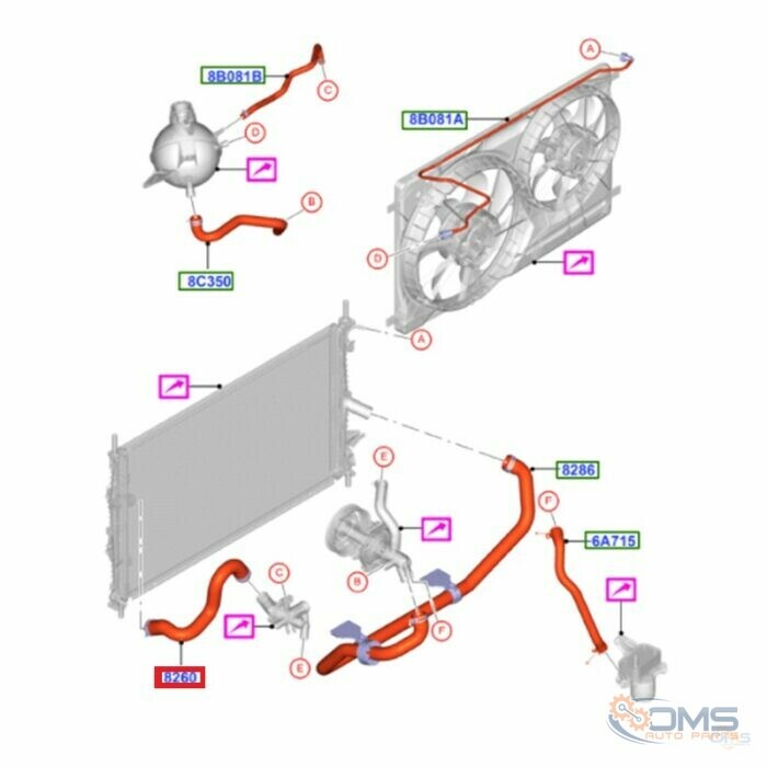 Ford Transit Top Radiator Pipe 1814740, 2529611, BK318260DA, BK318260DB