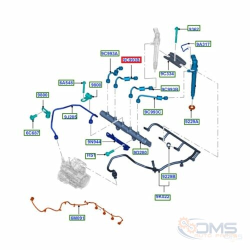 Ford Transit No2 Injector Pipe 2073143, 1717575, BK2Q9C993BB, BK2Q9C993BC