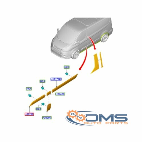 Ford Transit Custom Front Door Moulding - Passenger Side - Primed 2318011, 1849920, PBK21V20781ADXWAA, PBK21V20781BEPRAA
