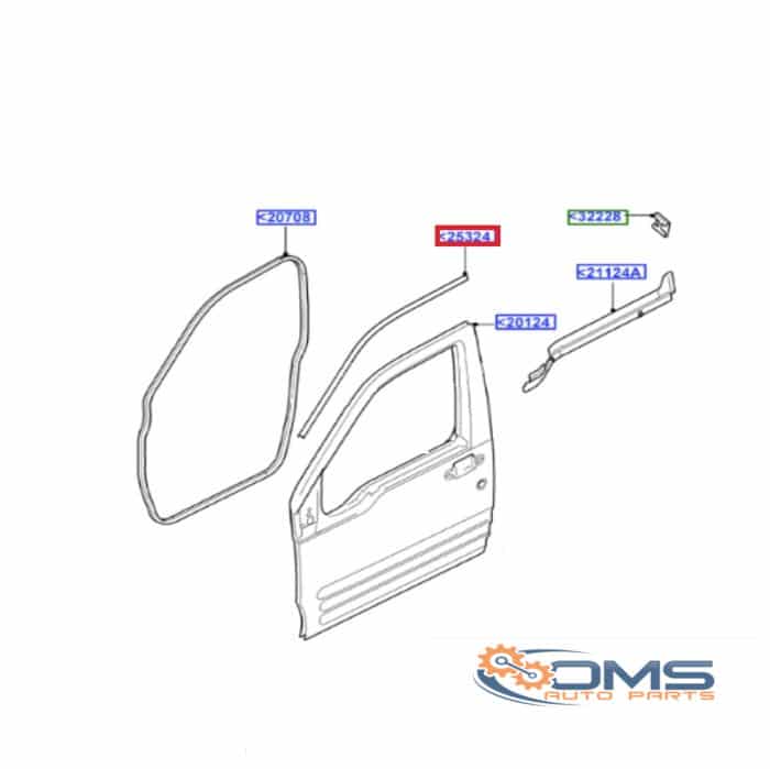 Ford Transit Connect Front Door Top Weatherstrip 5082415, 4993471, 4557478, 4536842, 4376457, 1417454, 1340672, 1335077, 2T14V25314AB, 2T14V25314AC, 2T14V25314AD, 2T14V25314AE, 2T14V25314AF, 2T14V25314AG, 2T14V25314AH, 2T14V25314AJ, OMS Auto Parts