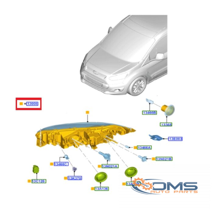 Ford Transit Connect Headlamp 1827687, 1819685, 1807874, DT1113W029BA, DT1113W029BB, DT1113W029BC, OMS Auto Parts