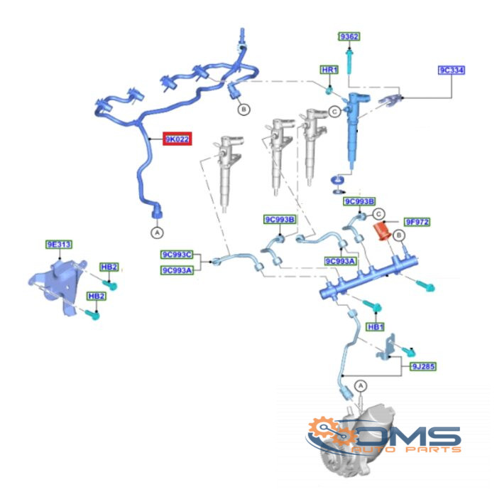Ford Transit Leak Off Pipes 2283206, 2021986, 2011880, GK2Q9K022AB GK2Q9K022AC, GK2Q9K022AD, OMS Auto Parts
