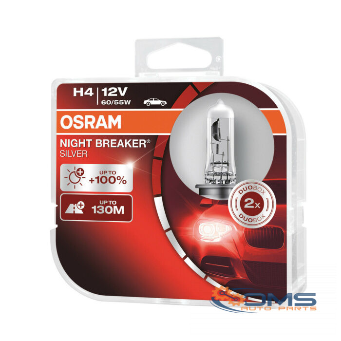 A Pair of H4 Bulbs- 12V Night Breaker Silver 60/55W - P43t - OMS Auto Parts