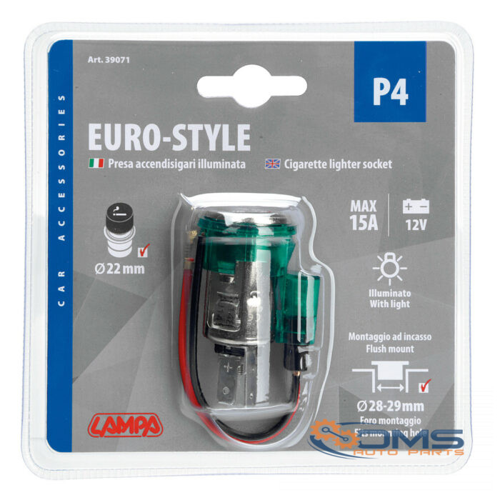 Euro-Style, Illuminated Cigarette Lighter Socket 12V - OMS Auto Parts