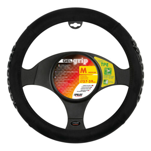 Gel Grip, Microfibre Steering Wheel Cover - M - Ø37-39cm - Black - OMS Auto Parts
