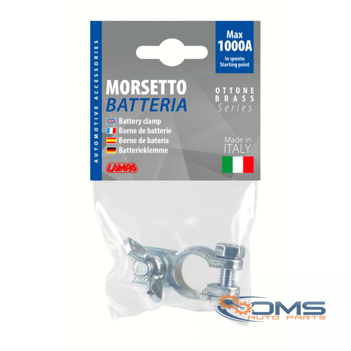 Reinforced Battery Clamp, Wingnut - Hole - Ø10mm - Positive Pole - OMS Auto Parts