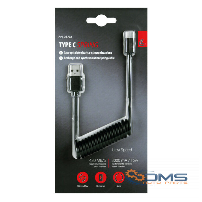 Type-C Spring cable Usb - 100cm - Black - OMS Auto Parts