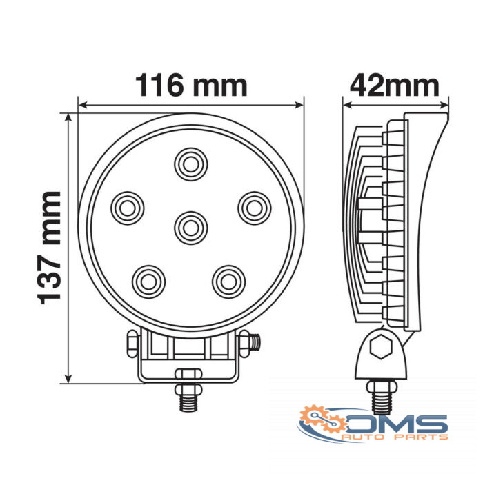 Auxiliary Light, 6 Led - 9-32V - White - OMS Auto Parts