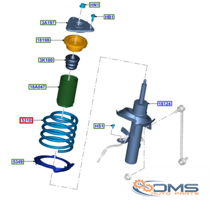 Ford Focus Front Coil Spring 1713087, 1708147, 1702976, BV615310AGC, BV615310AGD, BV615310AGE, OMS Auto Parts