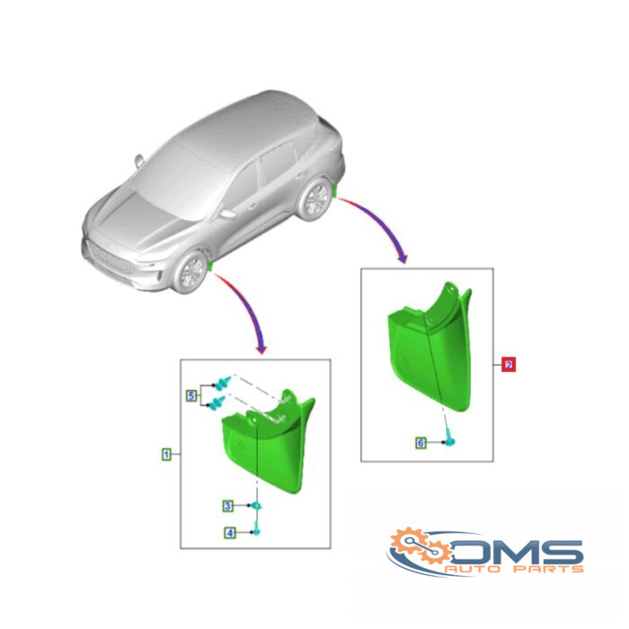 Ford Kuga Pair of Rear Mudflaps 5879726, 5721256, LJ6J16D576BA5YZ9, LJ6J16D576BB5YZ9, OMS Auto Parts