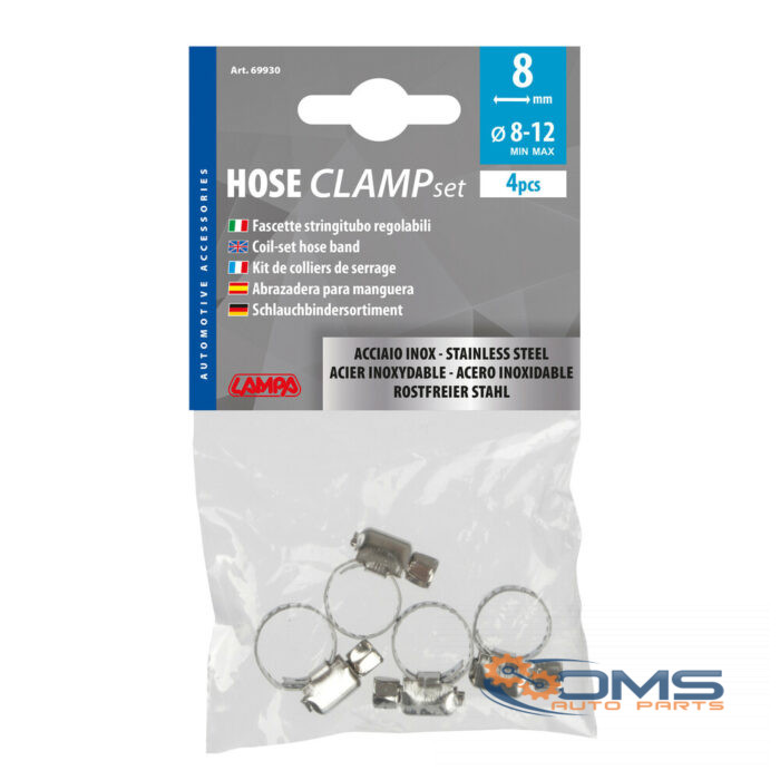 Stainless Steel Hose Clamps - 4pcs - ↔ 8mm - Ø8-12mm - OMS Auto Parts